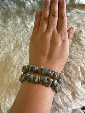 Natural 2 strand Labradorite Stone Bracelet with toggle clasp